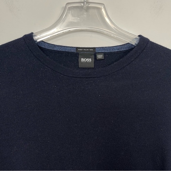 Hugo Boss Men’s Botto Crewneck Virgin Wool Pullover Sweater Navy Blue Italian L - Picture 3 of 12